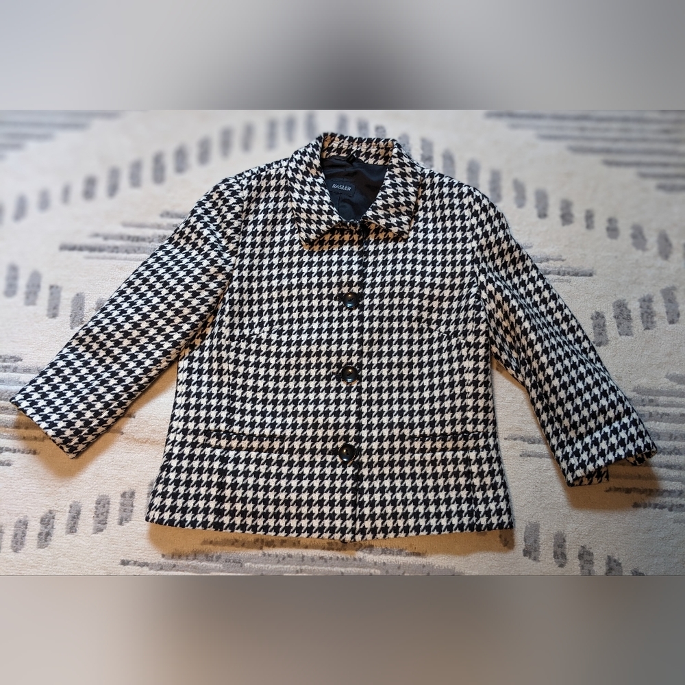 Black & White Houndstooth Wool Blazer - Size 38